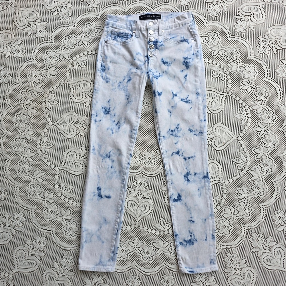 Veronica Beard Jeans Size 25 White Blue Tie-Dye Debbie Skinny Festival Beach